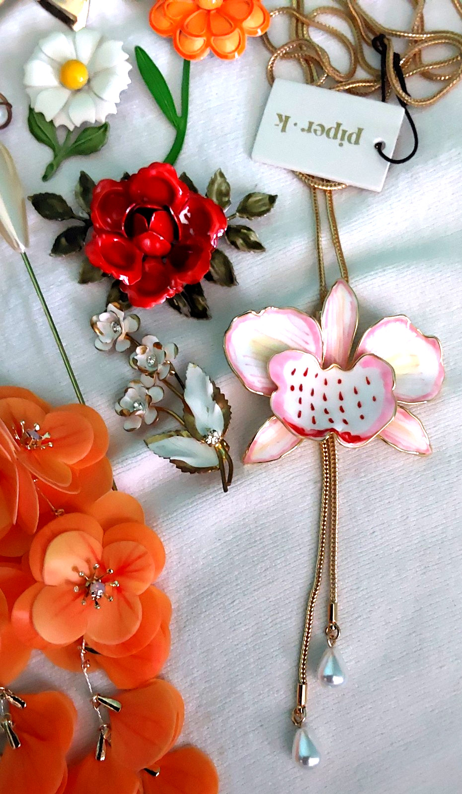Vintage High End Flower Brooch Earring Necklace Jewelry Lot 15 pcs VGC