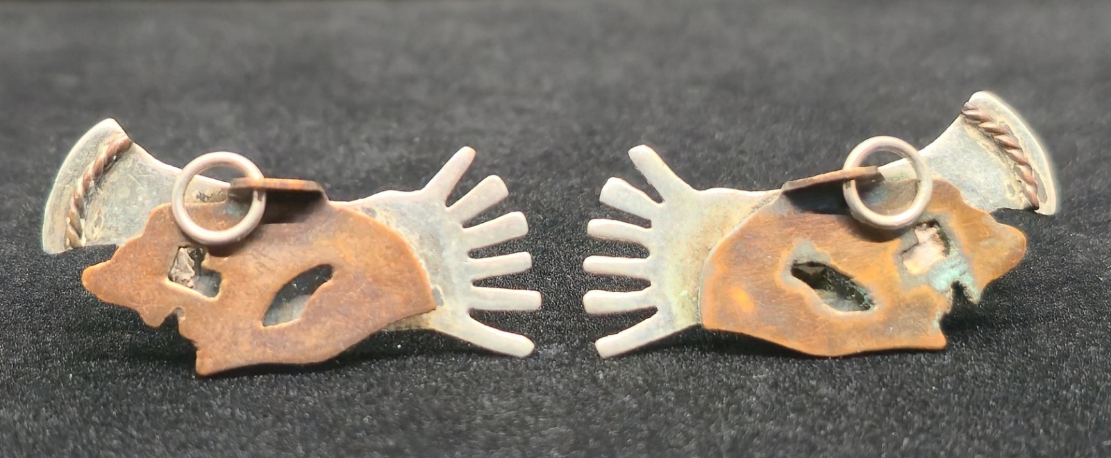Vtg Mixed Metal Sterling Silver Taxco Mexico Signed Tribal Face Mask Earrings