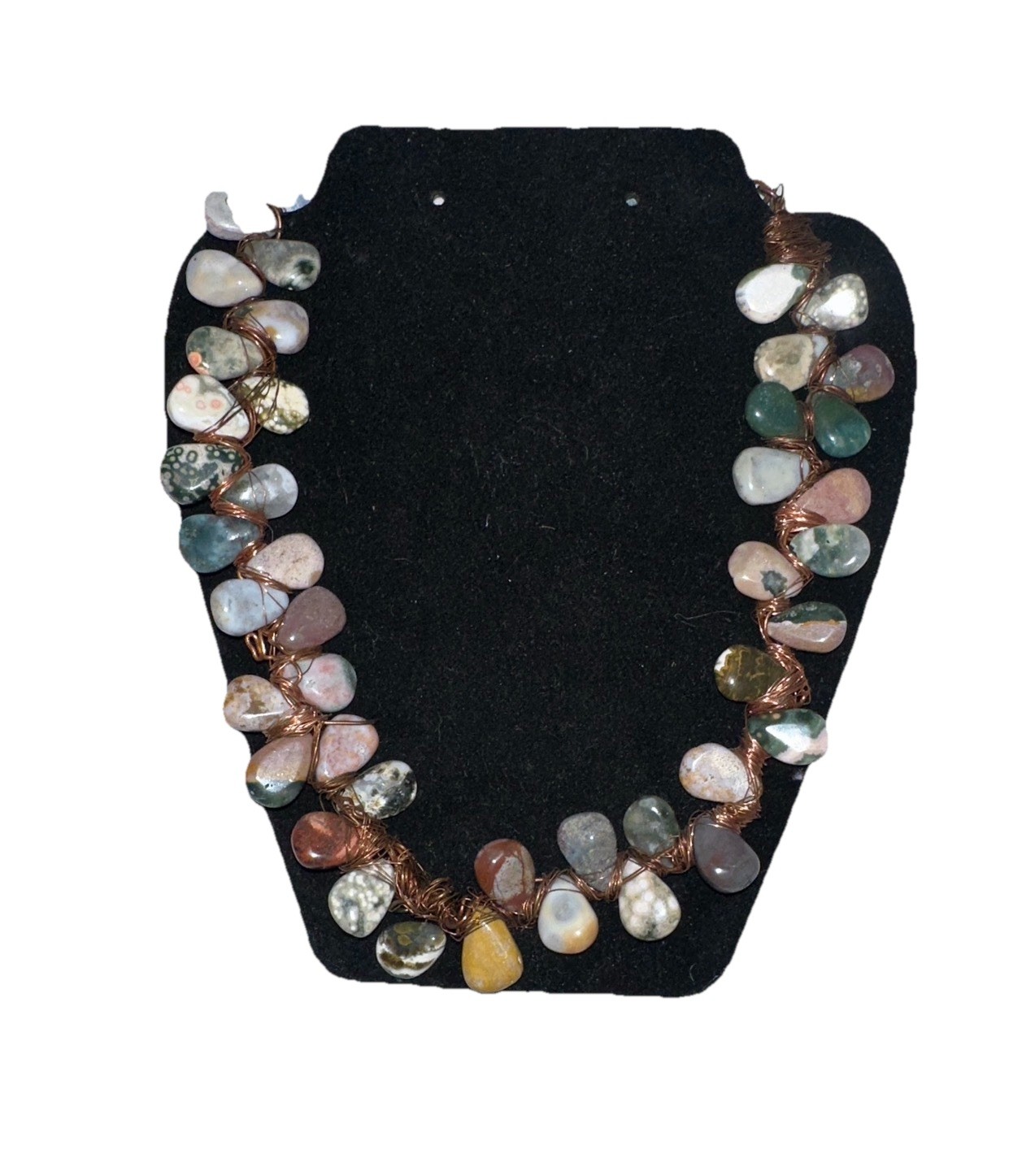 Handmade Wire Wrapped Gemstone Necklace Mixed Natural Stones Boho Artisan