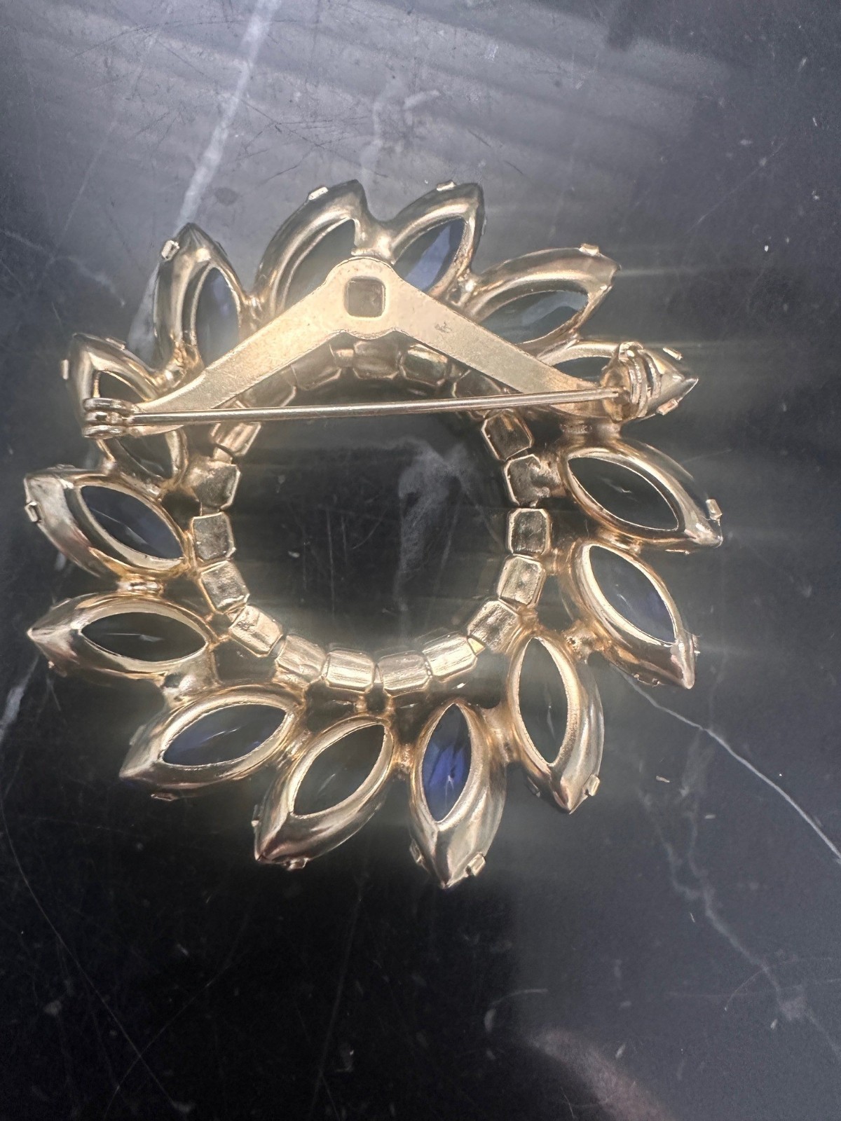 Vintage Flower Aurora Borealis Rhinestones Gold Tone Brooch Pin-1950s