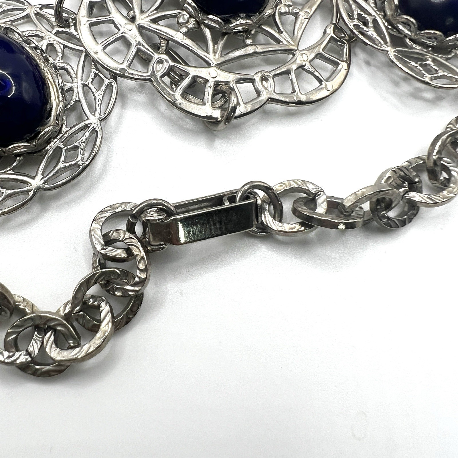 Adjustable Silver-Tone Filigree Blue Slave Ring Bracelet Gothic Boho