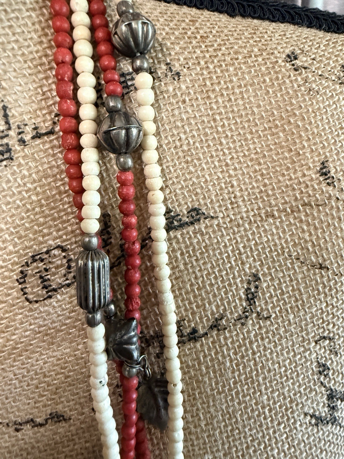 Vintage Silver Tone Ribbed Bead Necklace Chunky Boho Southwest Style