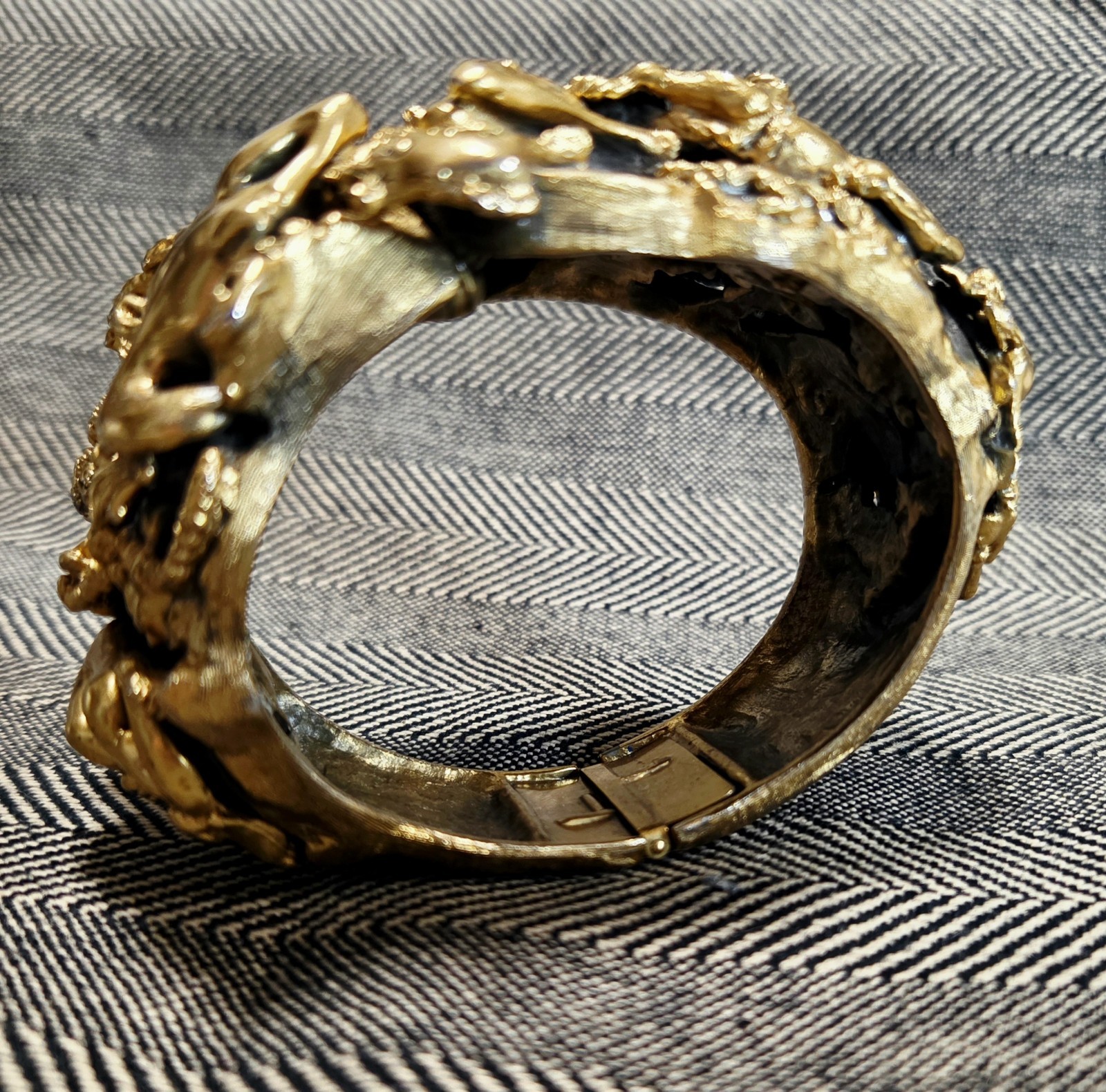 Tortolani Zodiac Clamper Cuff Bracelet Brutalist Sculptural 60s Signed Costume