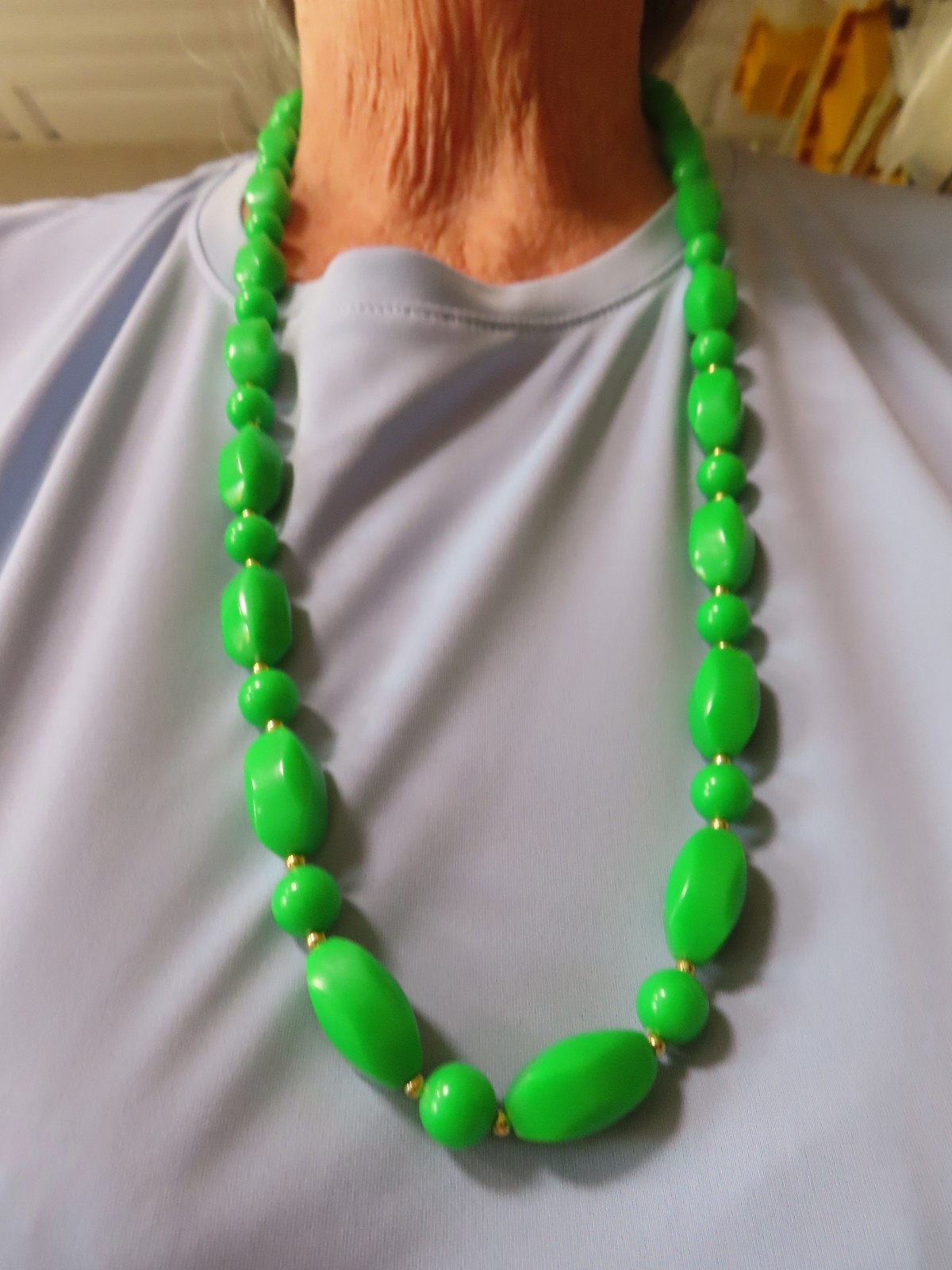 Vintage 1980’s Lime Green Lucite w/Gold Bead Necklace