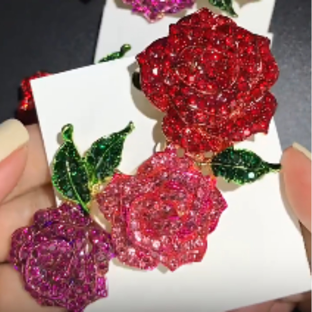 Rhinestone Valentine Brooches Red Love Heart Rose Flower Brooch Pin for Women US