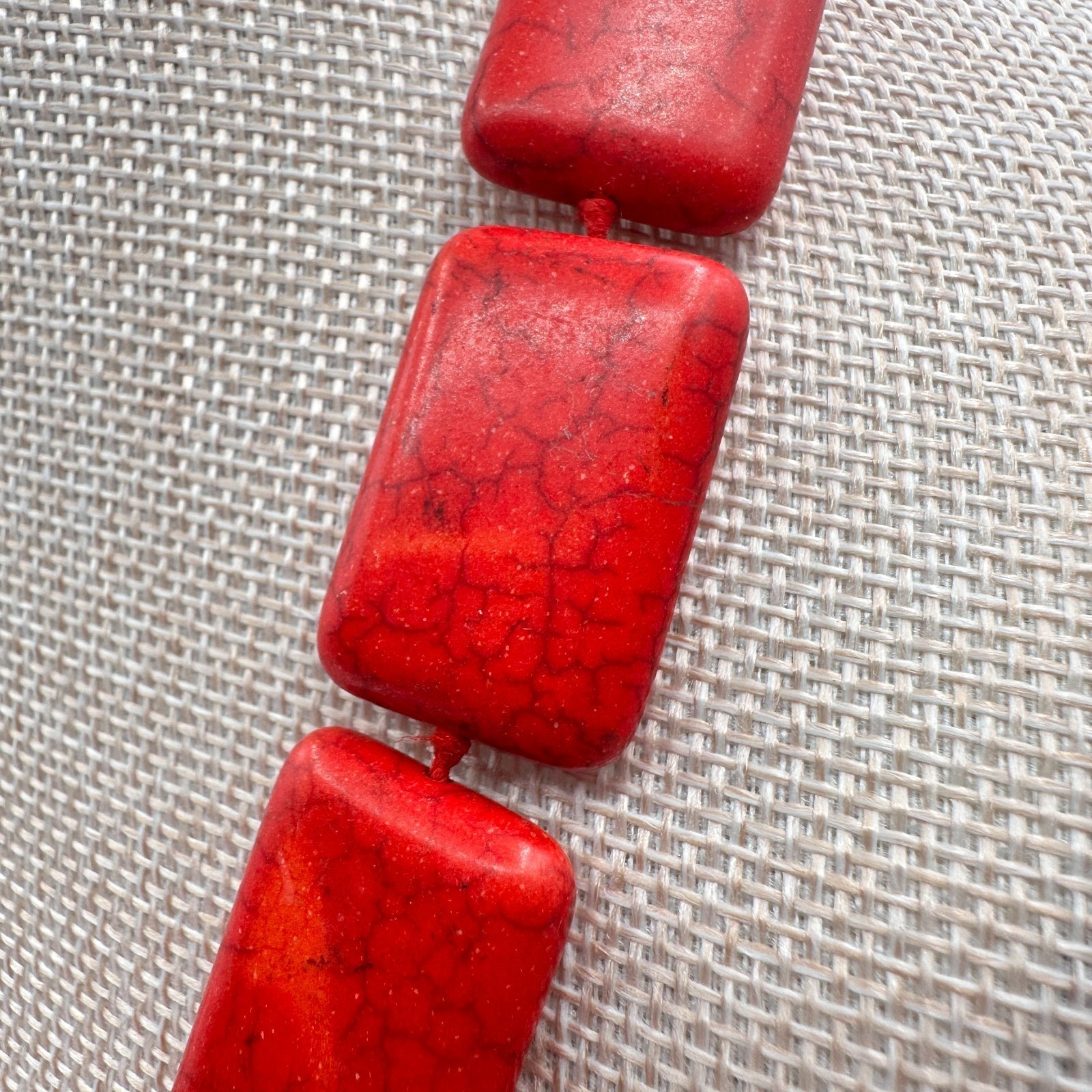 Vintage 90s Red Howlite Turquoise Rectangle Beaded Statement Necklace Jewelry