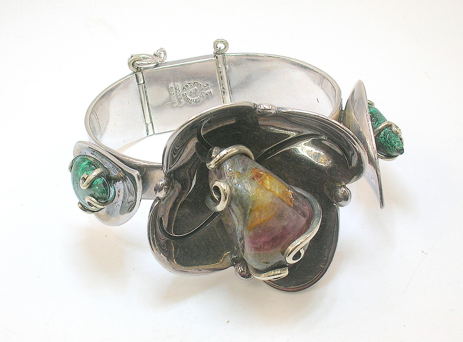 LOS CASTILLO TAXCO MEXICO VINTAGE STERLING SILVER BRACELET WITH STONES – B.OFFER