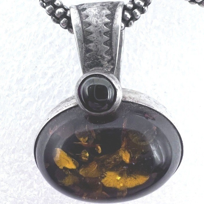 Sterling Silver Baltic Amber Necklace Antiqued Popcorn Chain 16″ 12g Signed