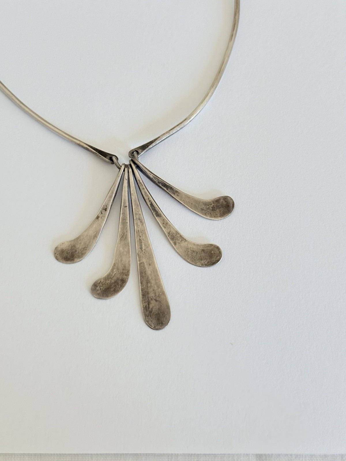 Vintage Modernist Bar Link Sterling Silver Fringe Paddle Necklace