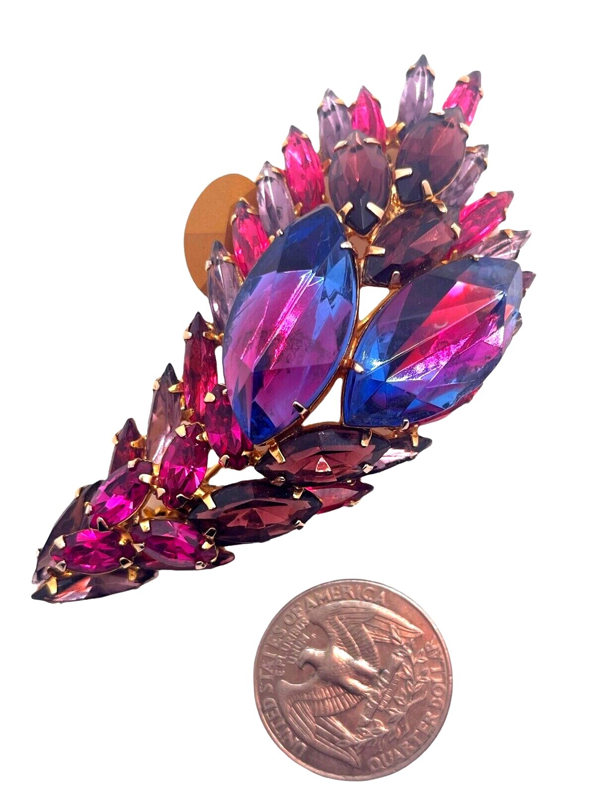 Huge Inverted Bi-Color Inverted Stone Layered Pink & Amethyst Vintage Brooch