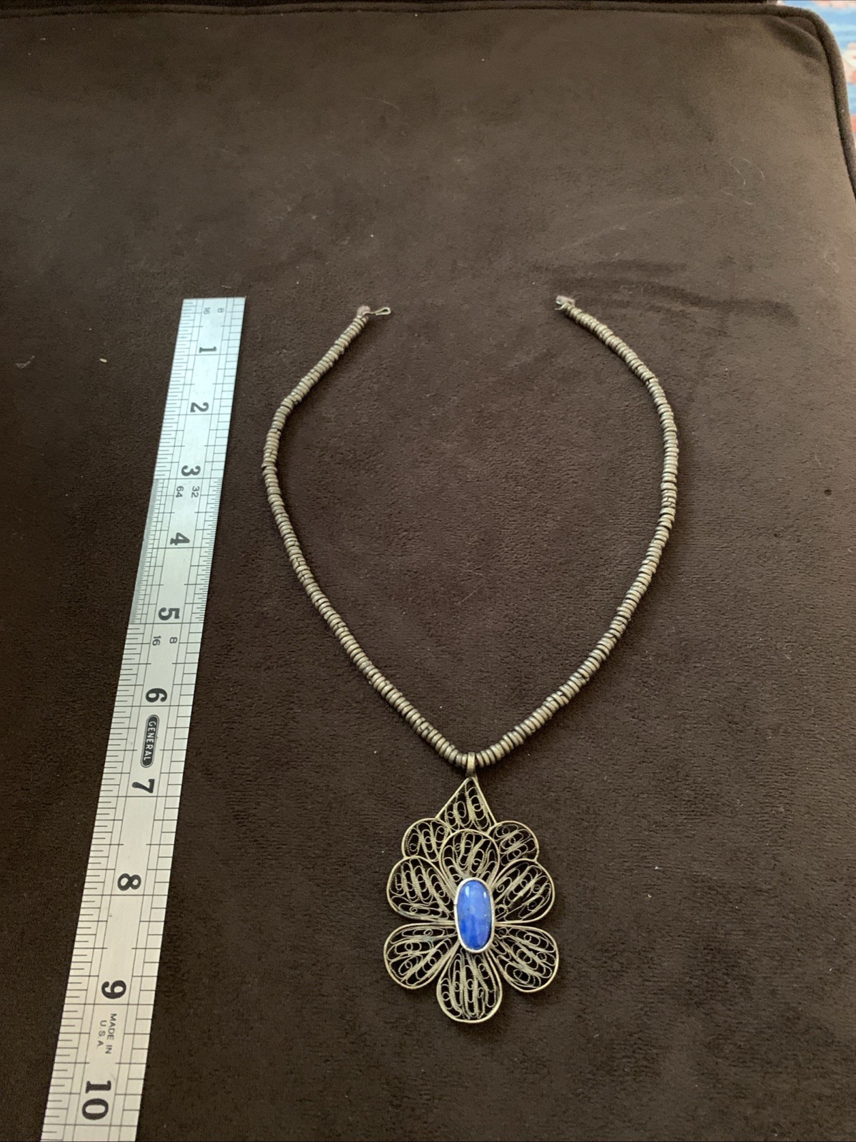 Filigree Necklace With Blue Stone