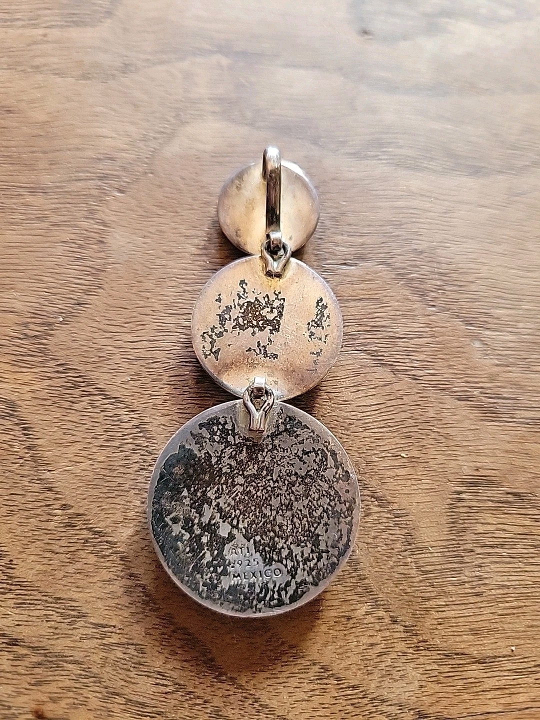 Vintage ATI MEXICO Sterling Silver Hammered Floral Cutout Discs Pendant