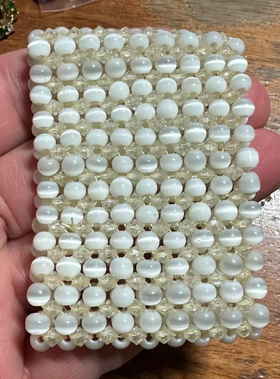 3 Beaded / Rhinestone Wide Stretch Bracelet lot Costume Jewelry #D17