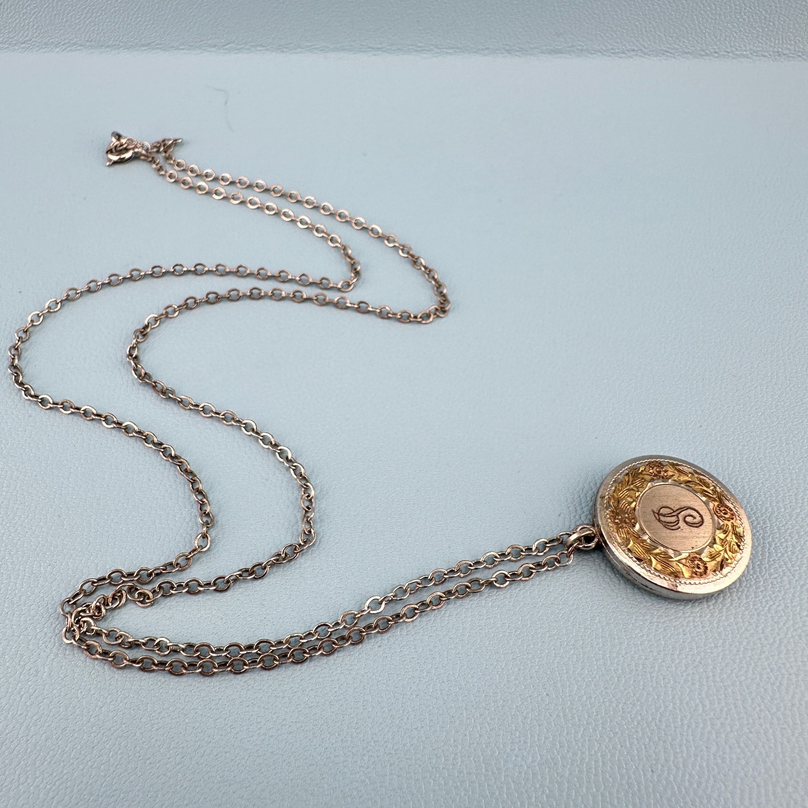 Vintage Locket Necklace Sterling 925 Gold Tone Inlay Letter P 1975 Engraved