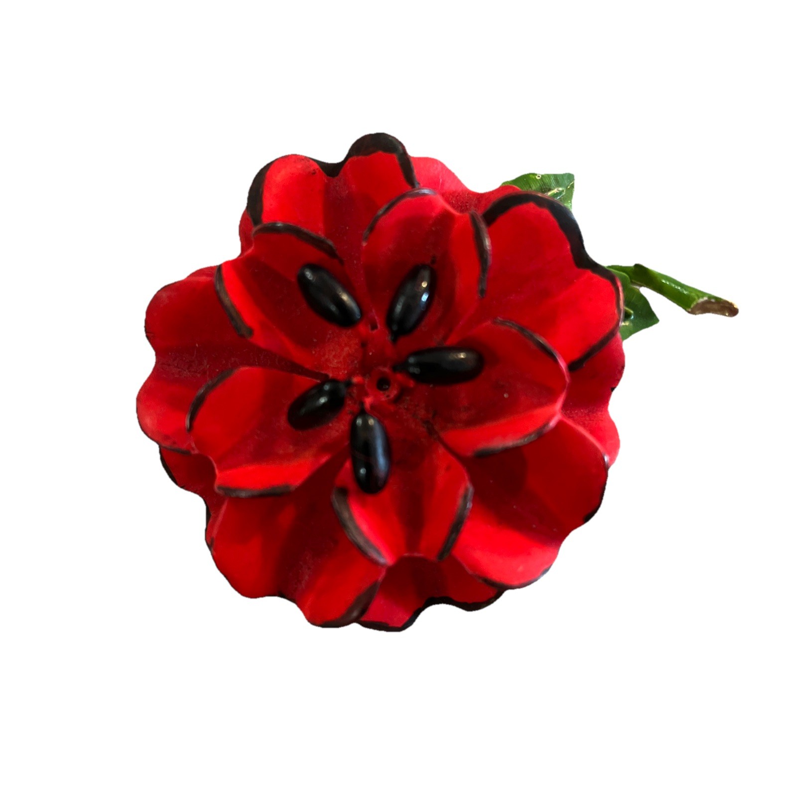 Vintage 1960s Red Enamel Poppy Flower Brooch Pin Mod Retro Boho Unsigned