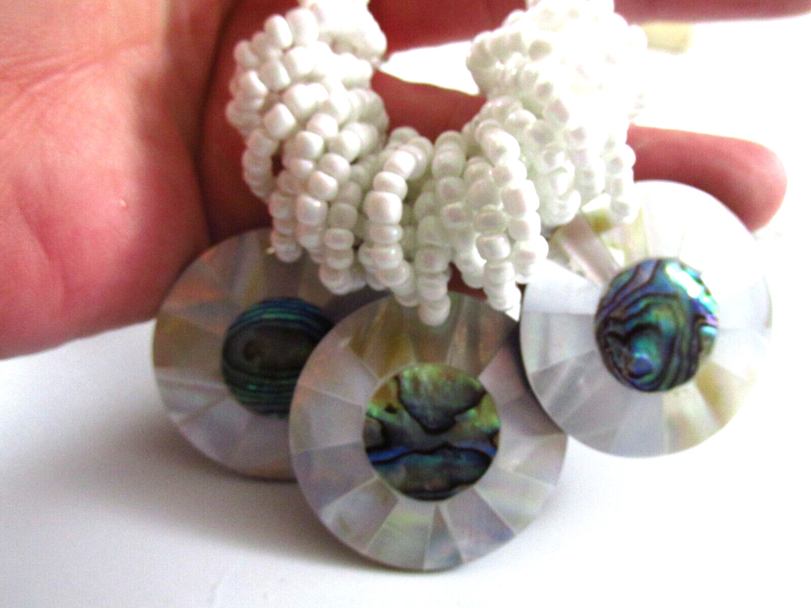 White Seed Beaded Mop/ abalone Necklace Bracelet Set