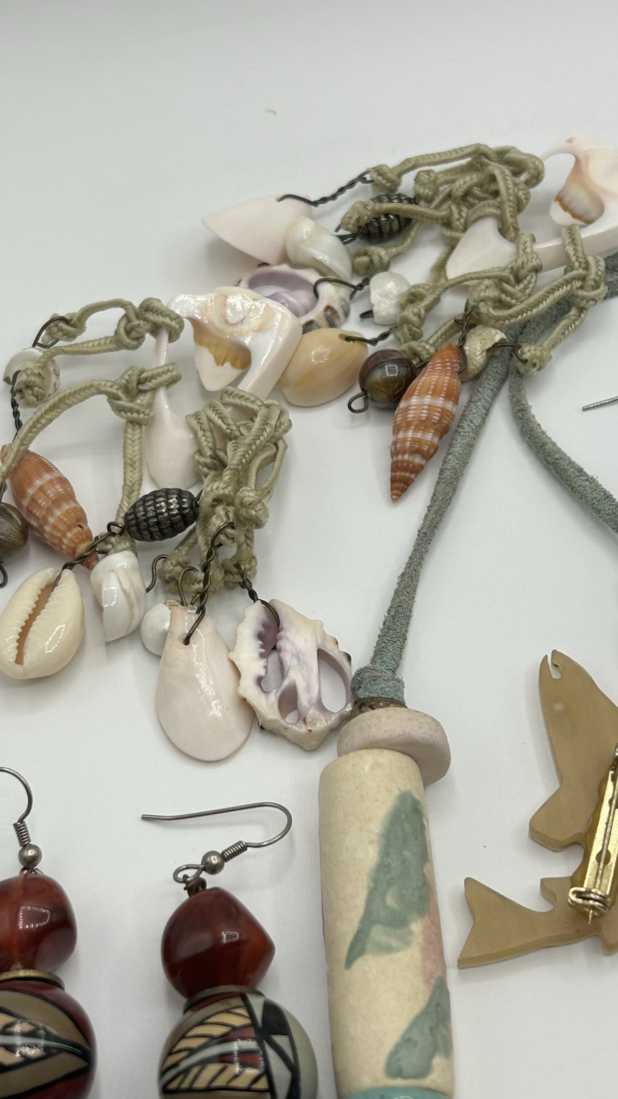 Vintage Nature Jewelry Lot of 8 Beaded Necklace, Shell Earrings Beach