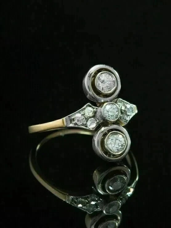 Vintage ArtDeco Style 1.2CT Round LabCreated 3 Stone Engagement Ring 14K Gold FN