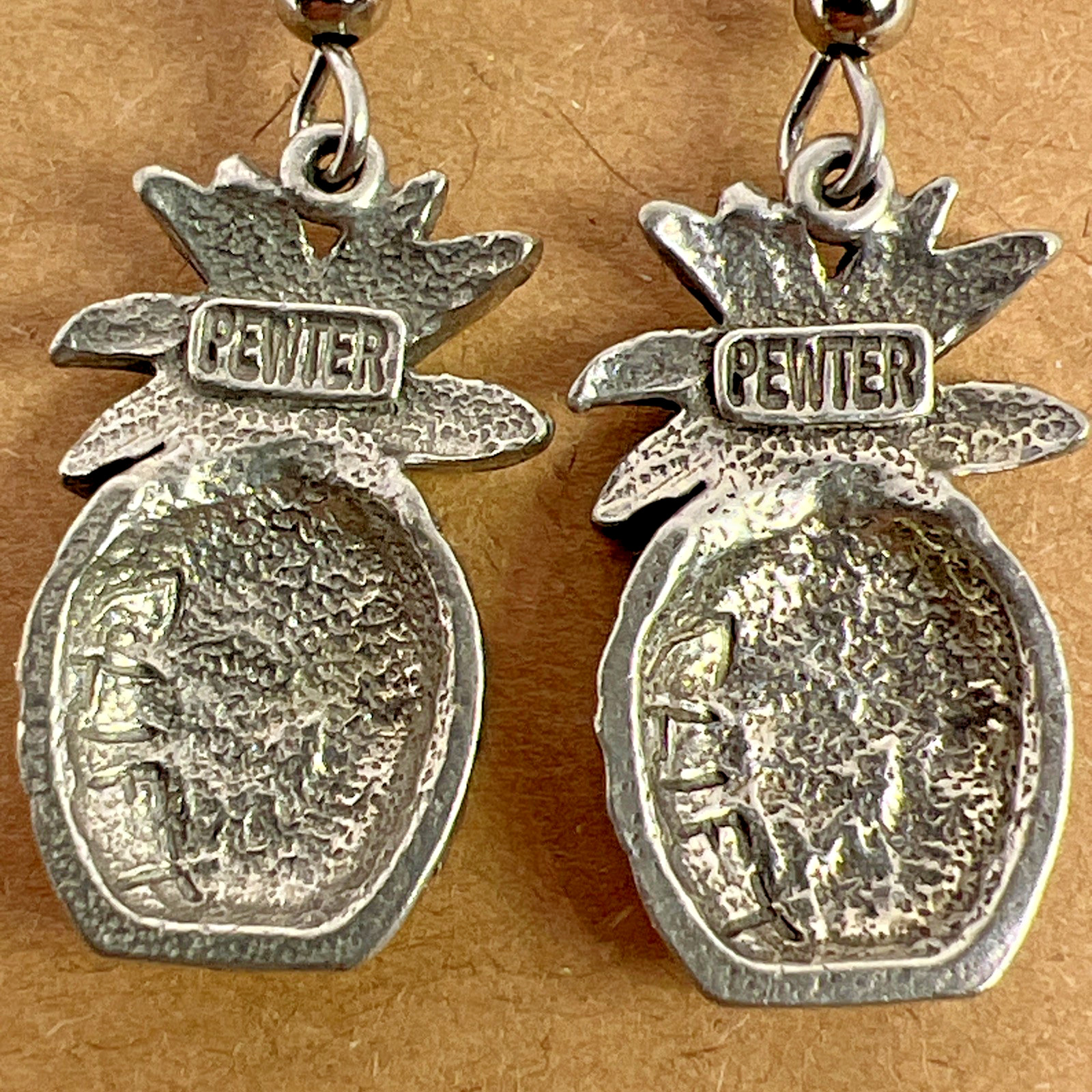 Vintage Signed Jim Clift Handcrafted Pewter Pineapple Pierced Earrings