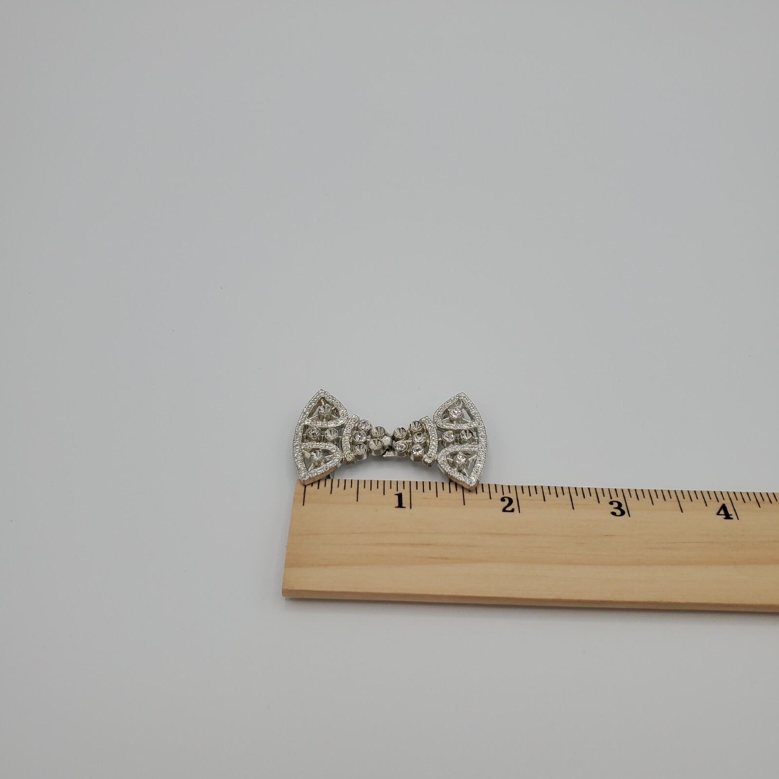 Vintage Scarf Guard Silver Tone with White Rhinestones