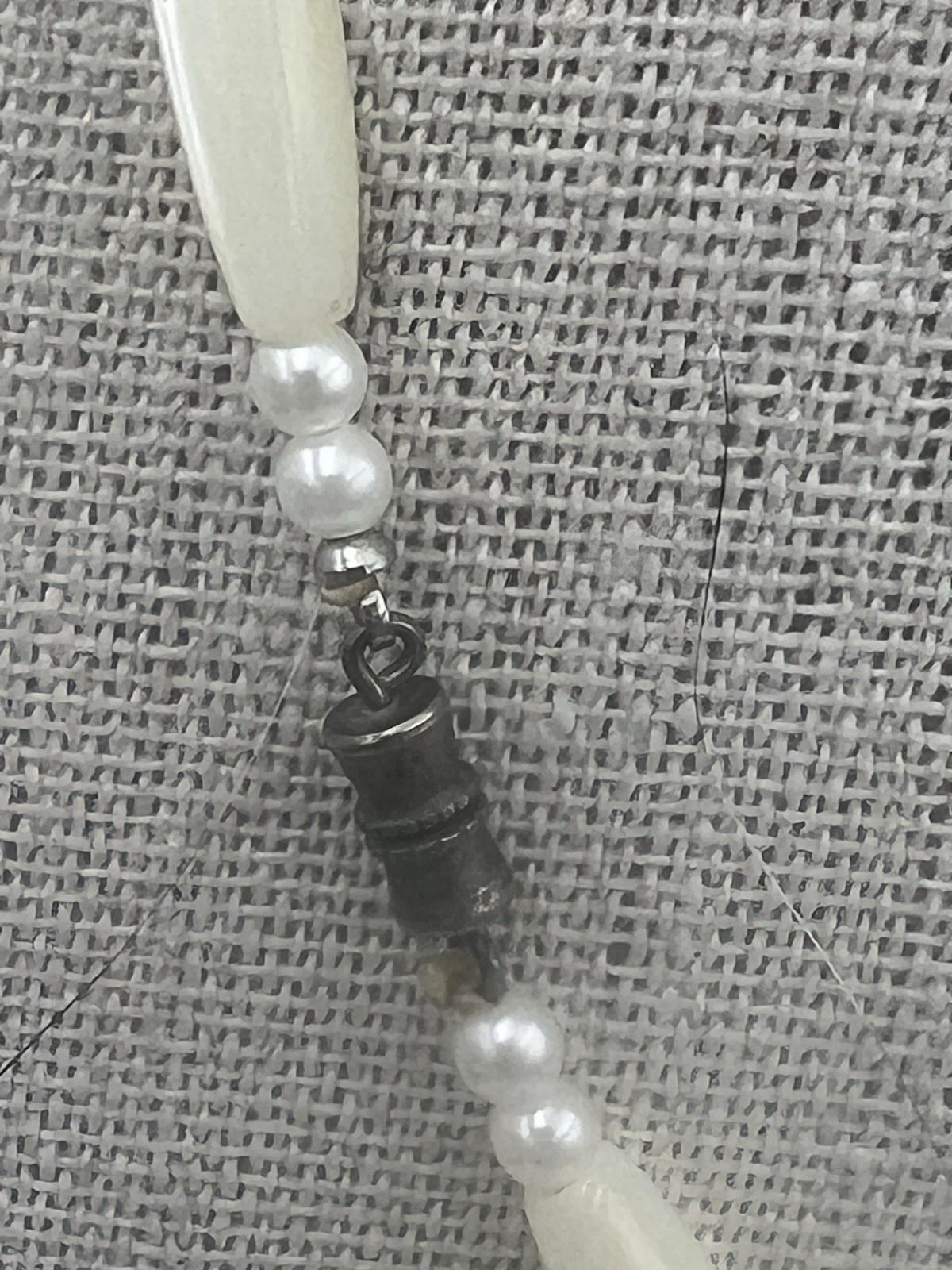 Vintage Mother Of Pearl With Faux Pearl Spacers Necklace 16 In