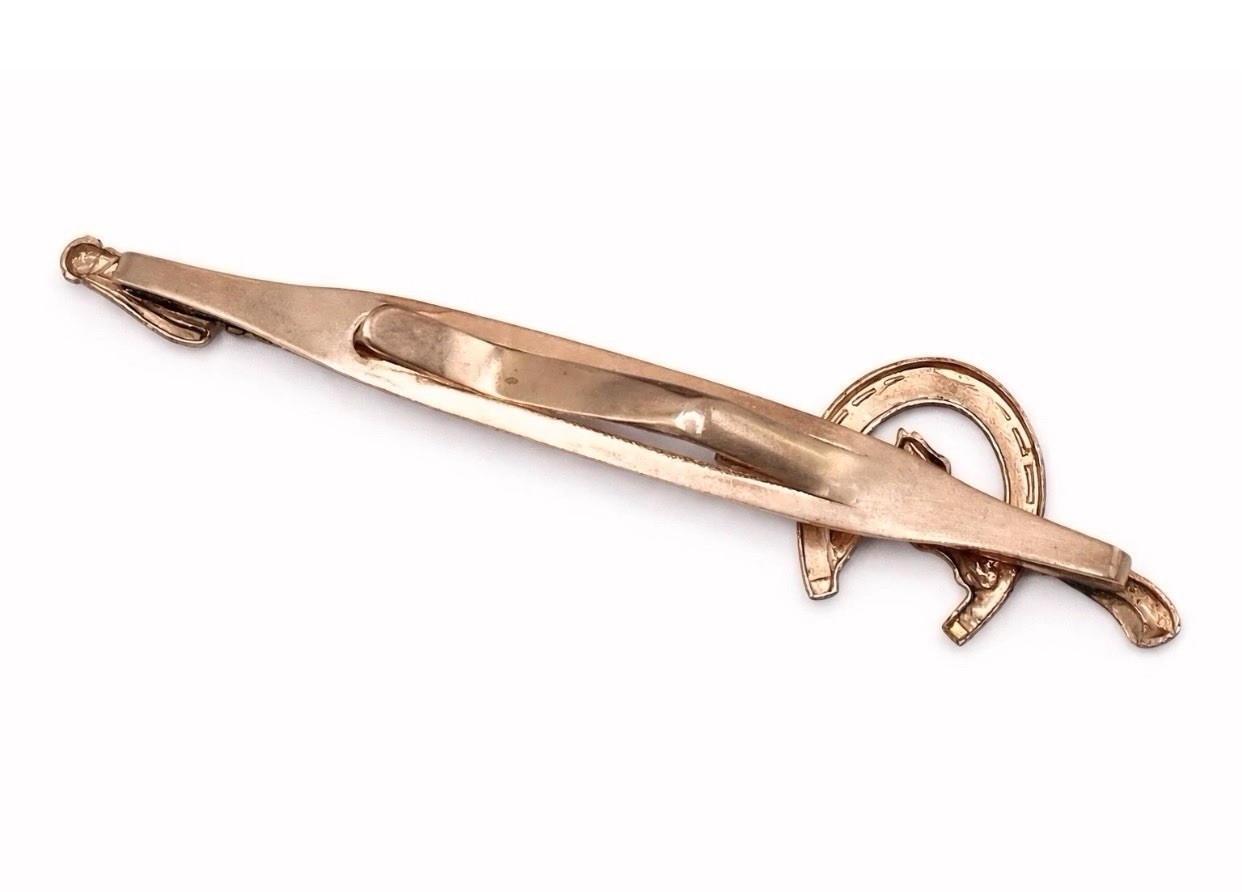 Vintage Western Horse Head Tie Clip Horseshoe Cowboy Ranch Rodeo Copper Tone