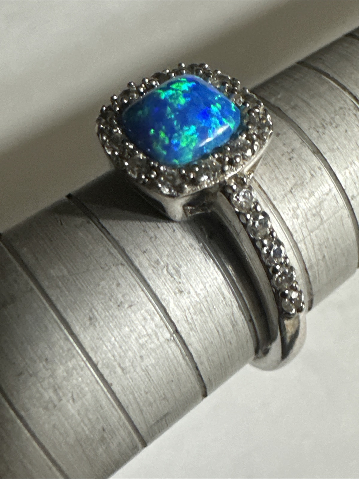Sterling Silver Signed PAJ 925 CN Blue Opal Ring Size 7