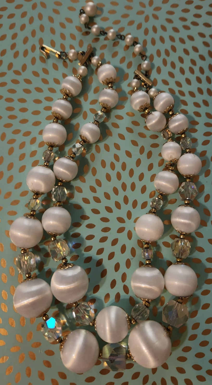 Vintage classic mid-century double-strand necklace acrylic and AB glass Japan