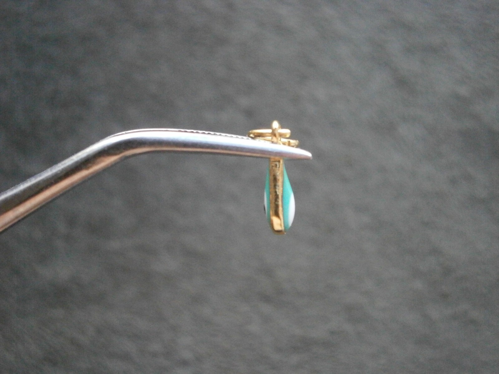 TINY Teal Green Evil Eye Amulet Vintage Goldtone & Glass Bead Charm Pendant