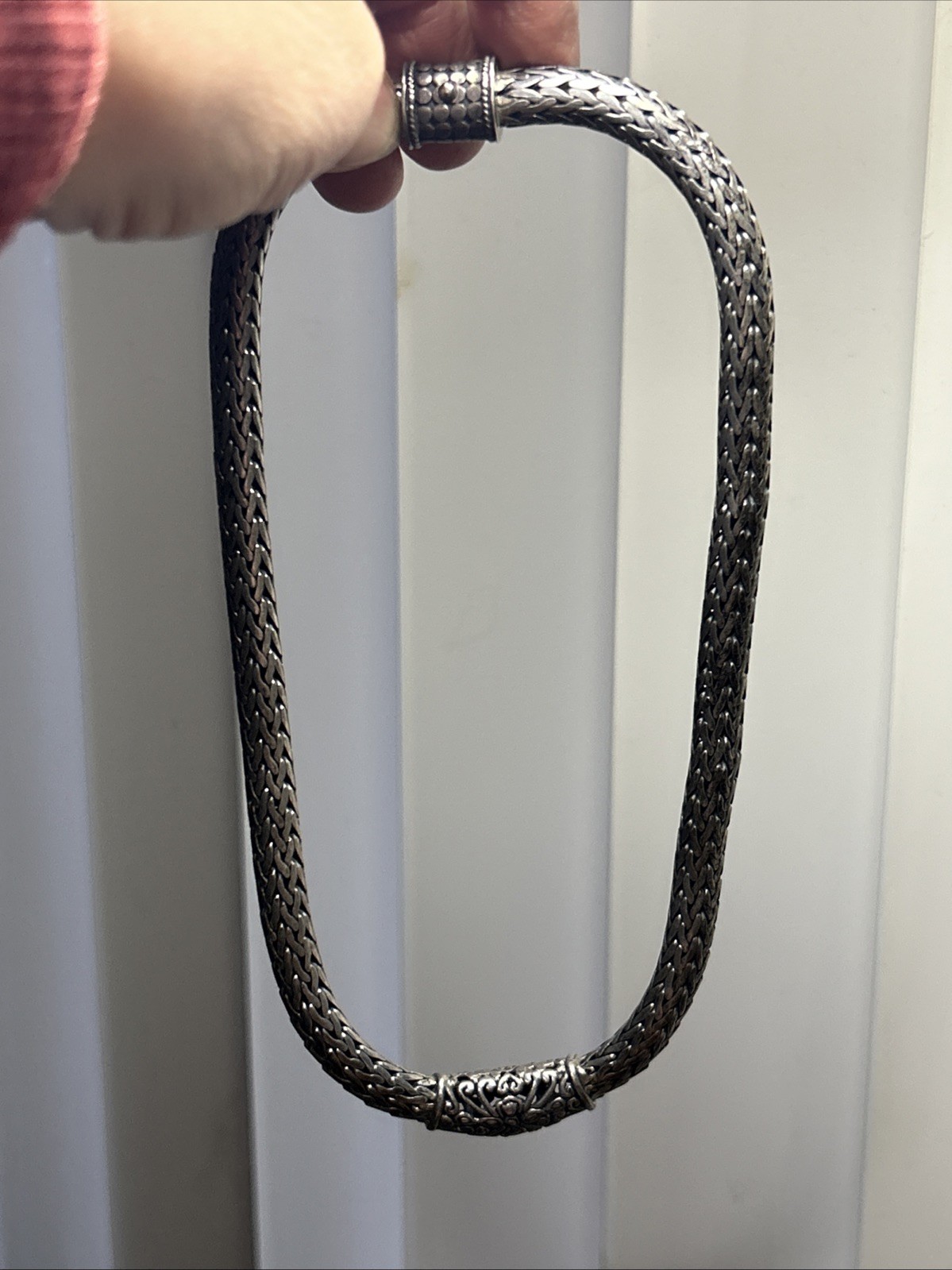 41. Vintage 925 Sterling Wheat Oval cut Thick Chain Necklace 16 3/8″, 112.6g