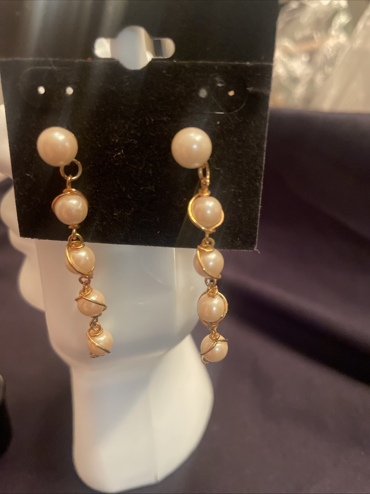 Vintage Faux Pearl Gold Wire Wrapped Earrings