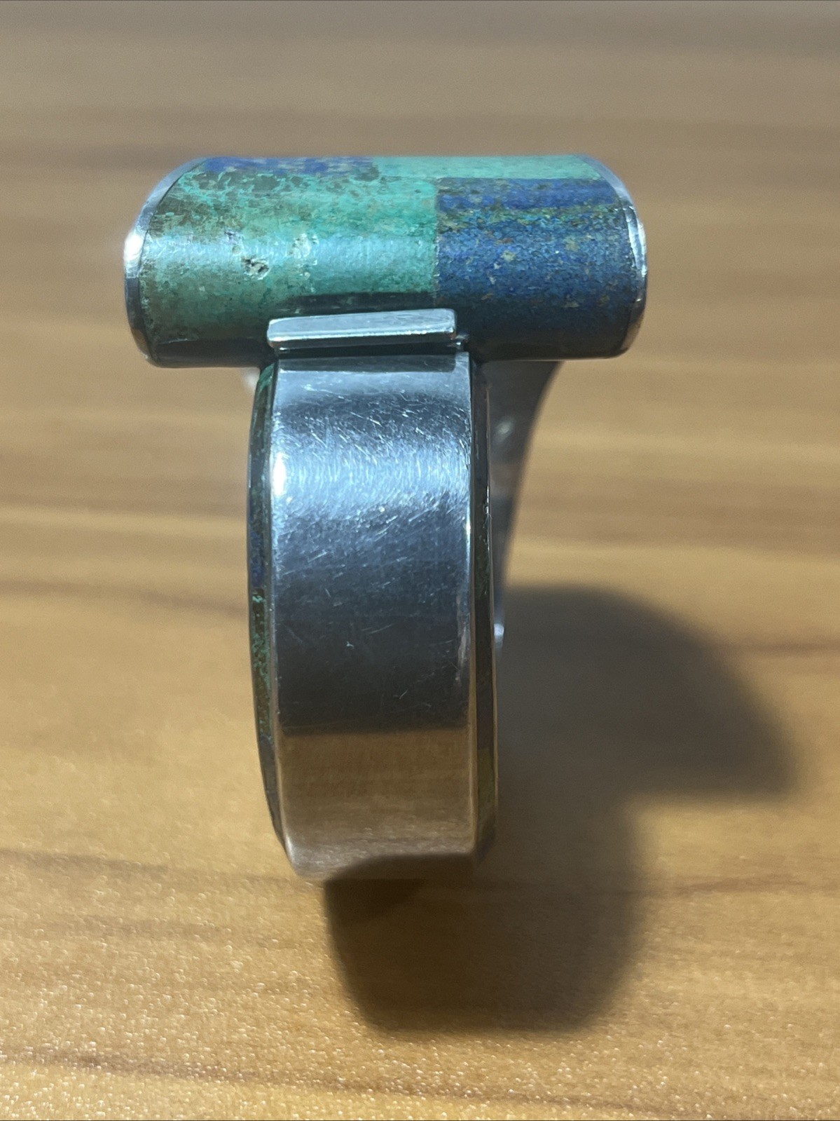 VTG Los Castillo Sterling Silver “Mosaico Azteca” hinged bracelet Taxco Mexico