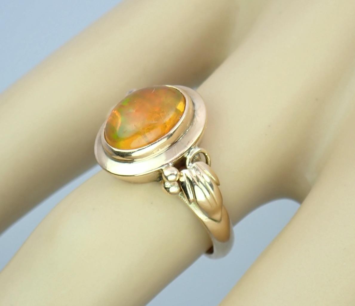 Glowing Antique Victorian Solid 14K Rose Gold Ethiopian Opal Grape Vine Ring S 5