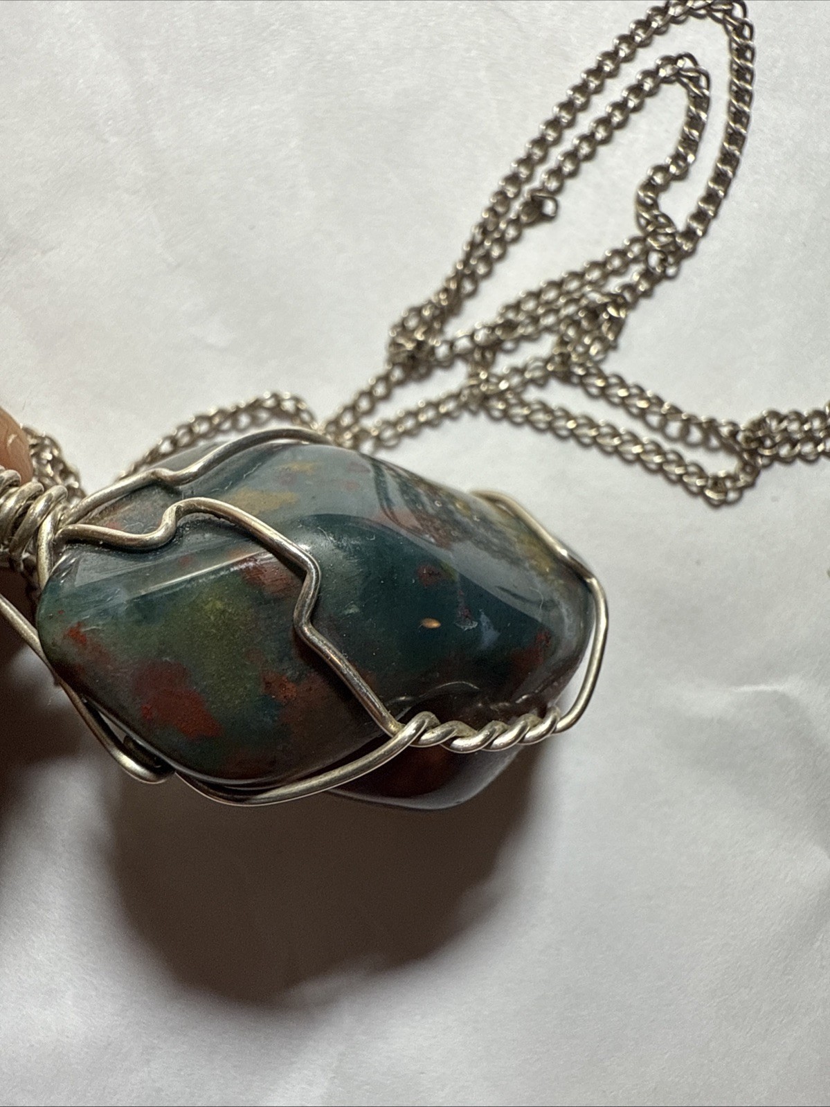 Necklace Bloodstone Big 25ct Solitaire Vintage Sterling Silver 18” Chain