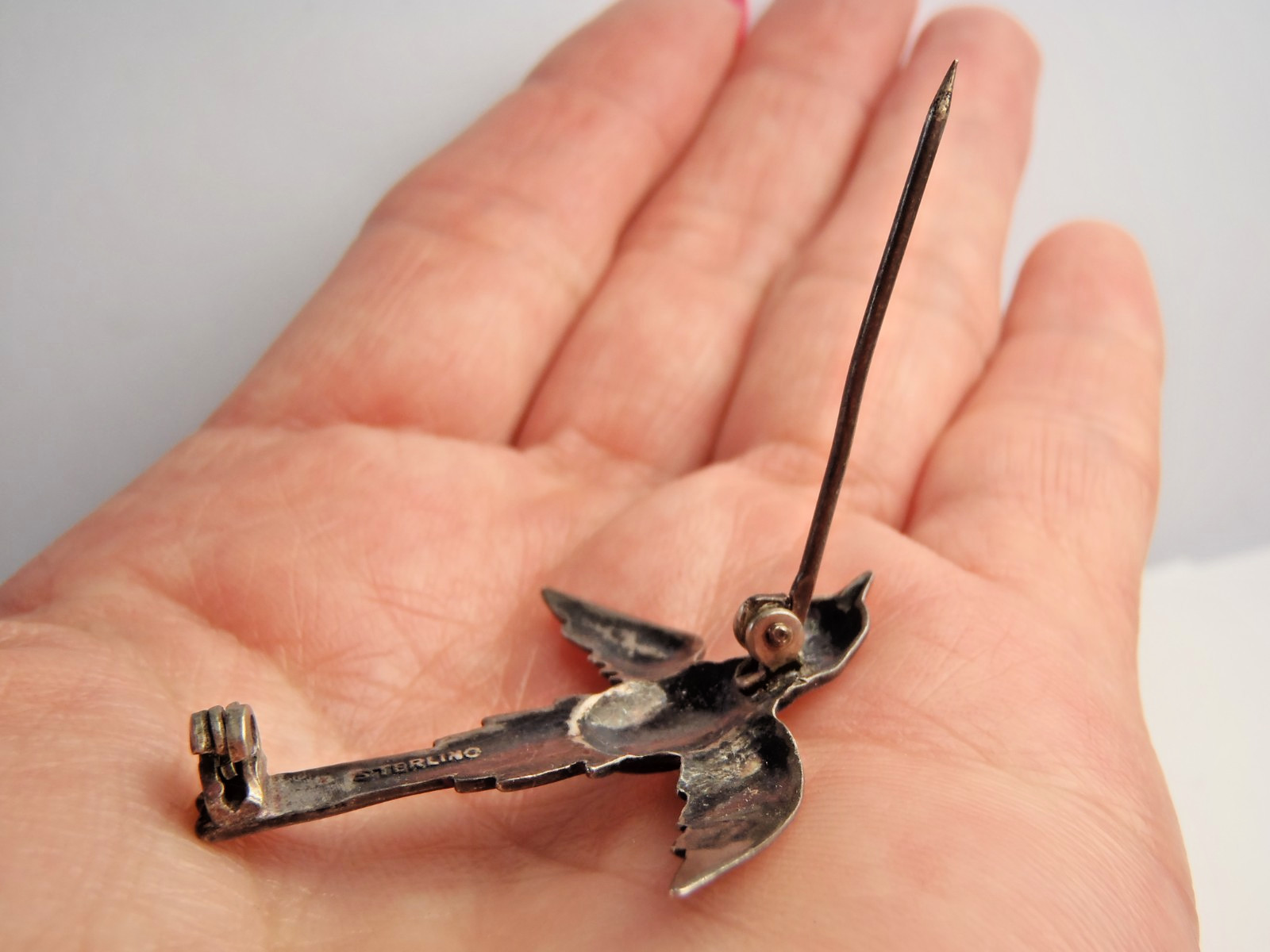 925 Sterling Silver Antique Art Deco Holy Spirit Pin Brooch