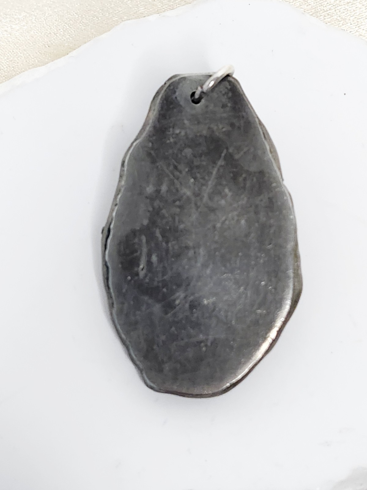 Handmade Nickel Silver Or Pewter Pendant W Polished Black & Green Stone – 2″ L