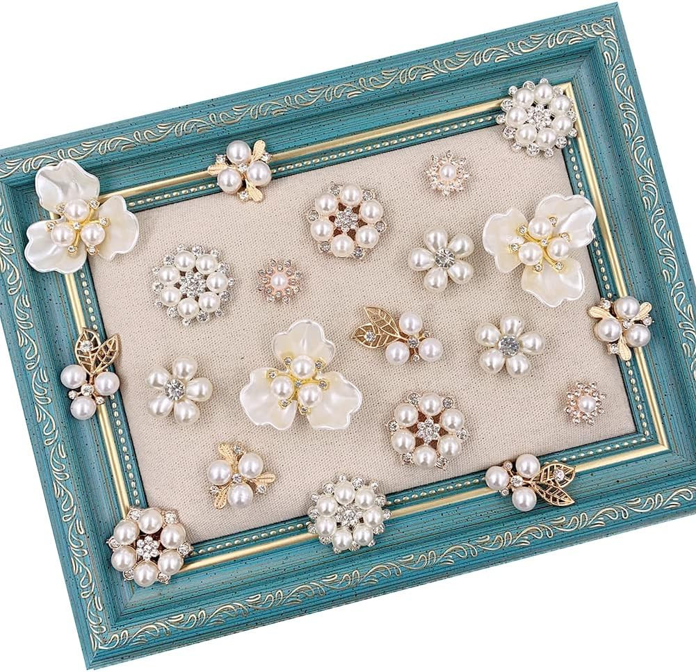 Pearl Embellishments – 21Pcs Rhinestone Buttons, Brooch, Pendants for Craft, Wed
