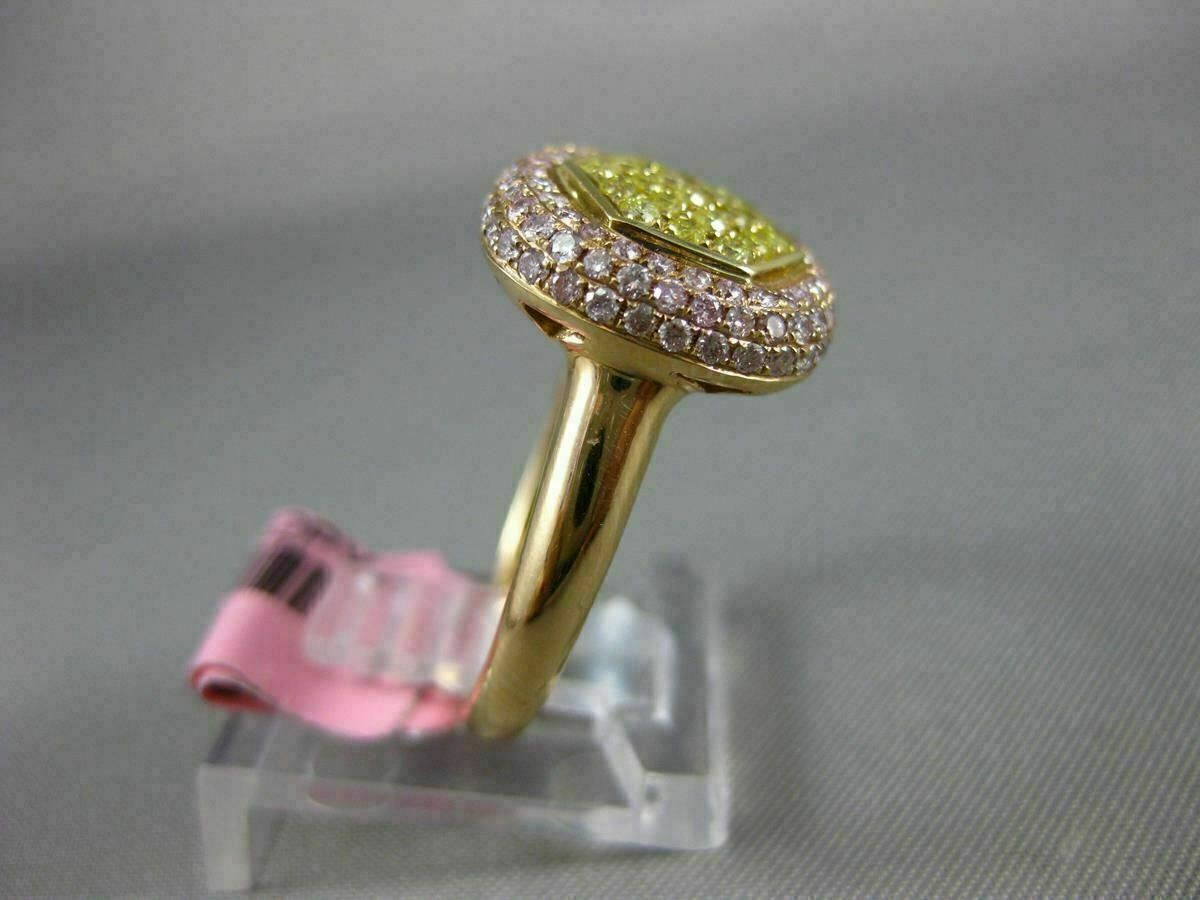 ESTATE WIDE .86CT PINK & FANCY YELLOW DIAMOND 18K ROSE GOLD SQUARE CLUSTER RING