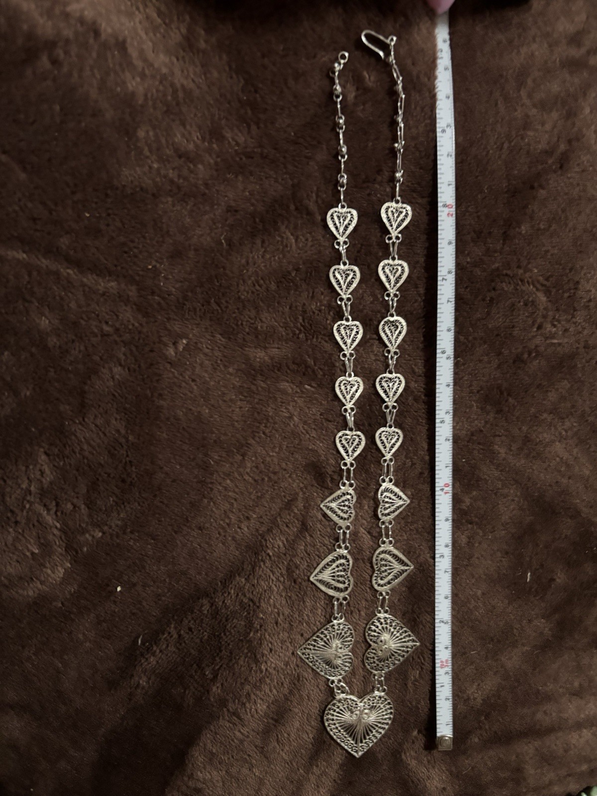 Filigree Hearts Sterling Silver Necklace Graduated VTG Cannetille Wire 18in