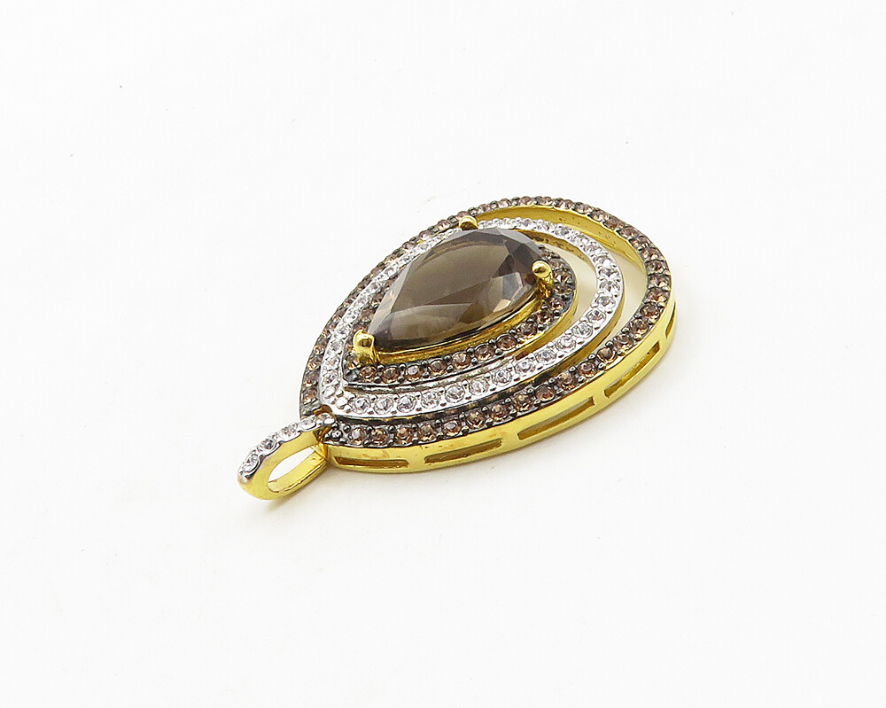 925 Sterling Silver – Topaz Cubic Zirconia & Citrine Tear Drop Pendant – PT15004