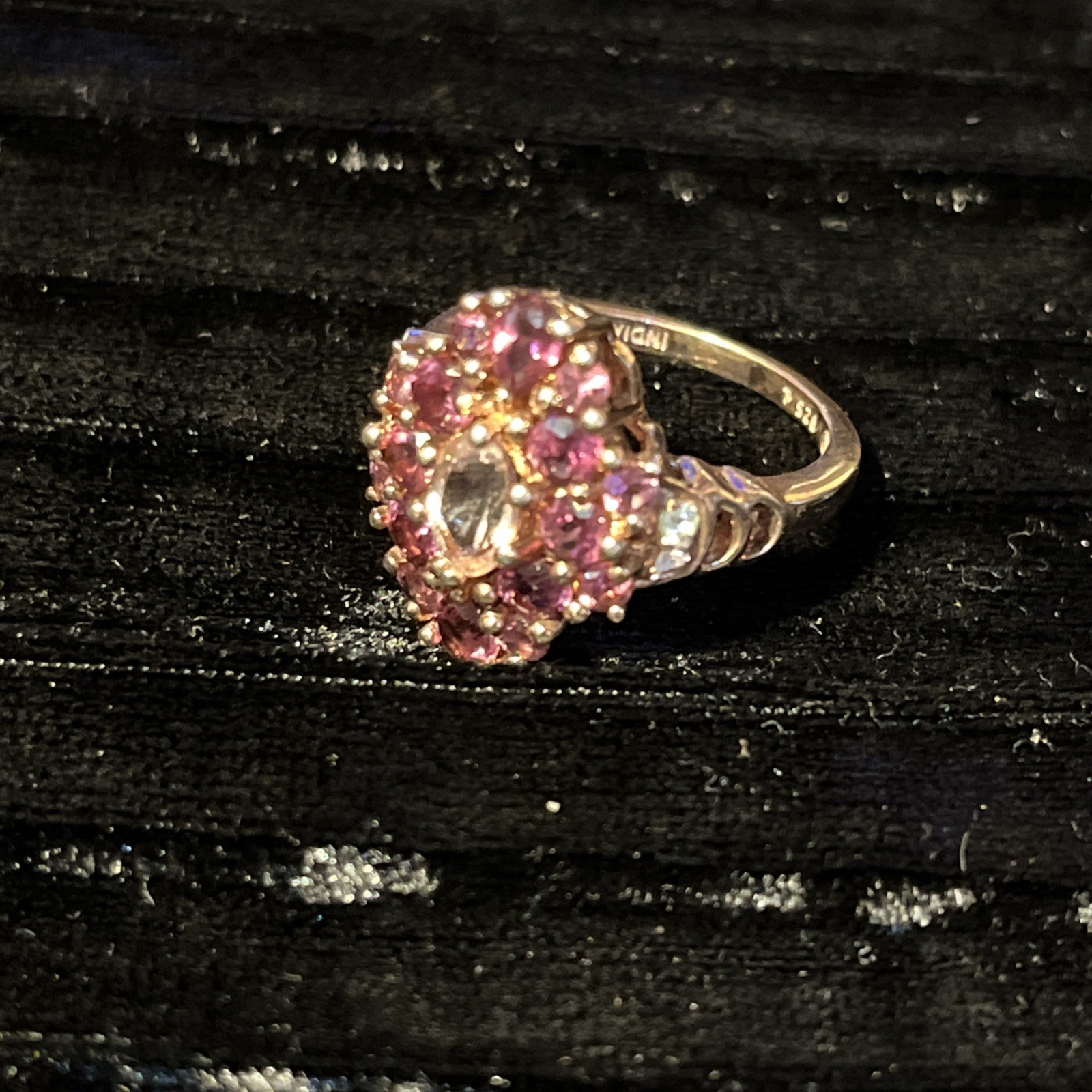 Rose Gold Vermeil .925 Sterling Silver Purple Pink CZ Oval Cluster Ring Size 5