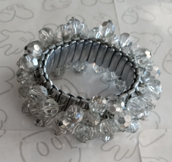 Cha Cha Expansion Bracelet Aurora Borealis AB Crystal Vintage Silver Tone