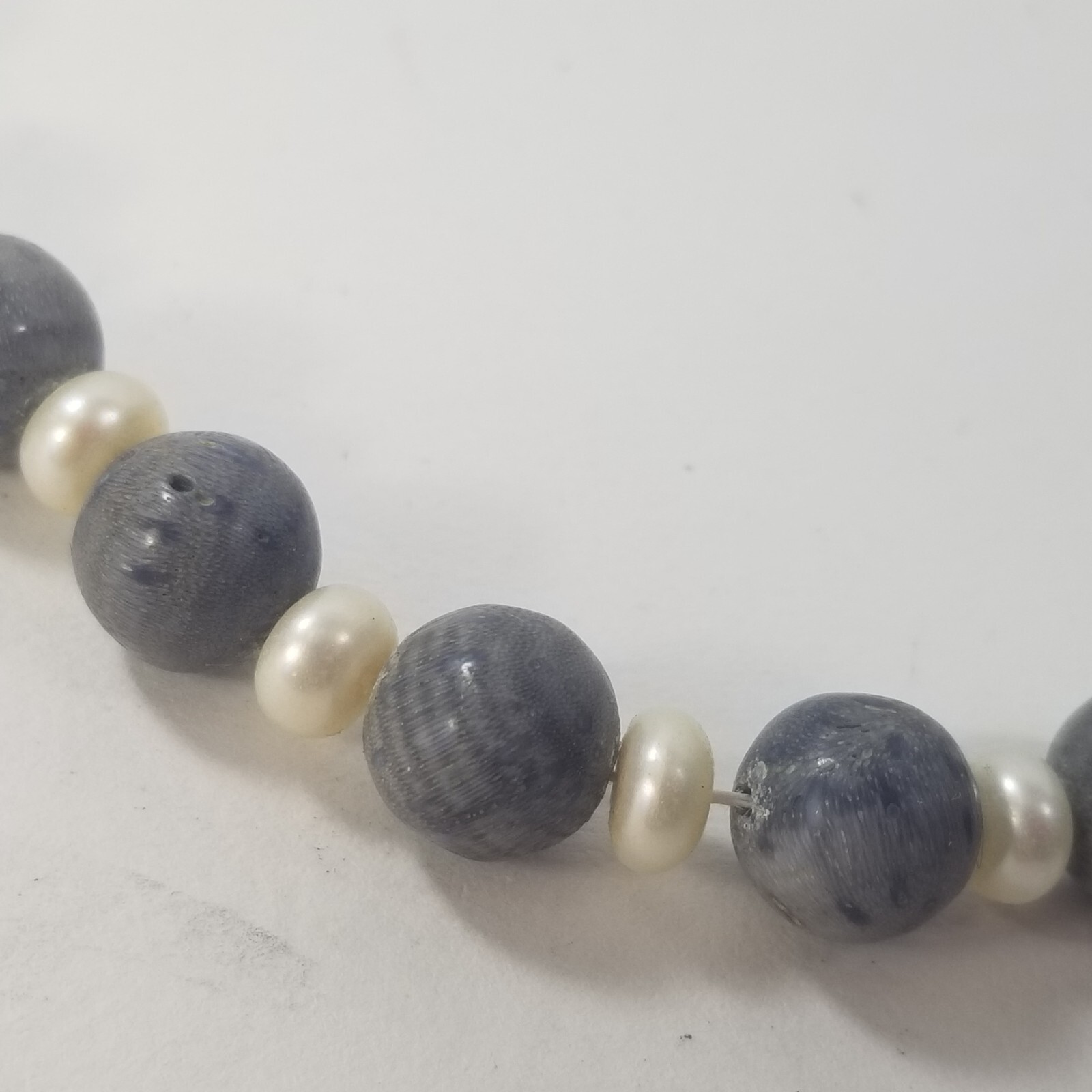 Vintage Pearl and Gray Bead Spacer Statement Necklace 20″