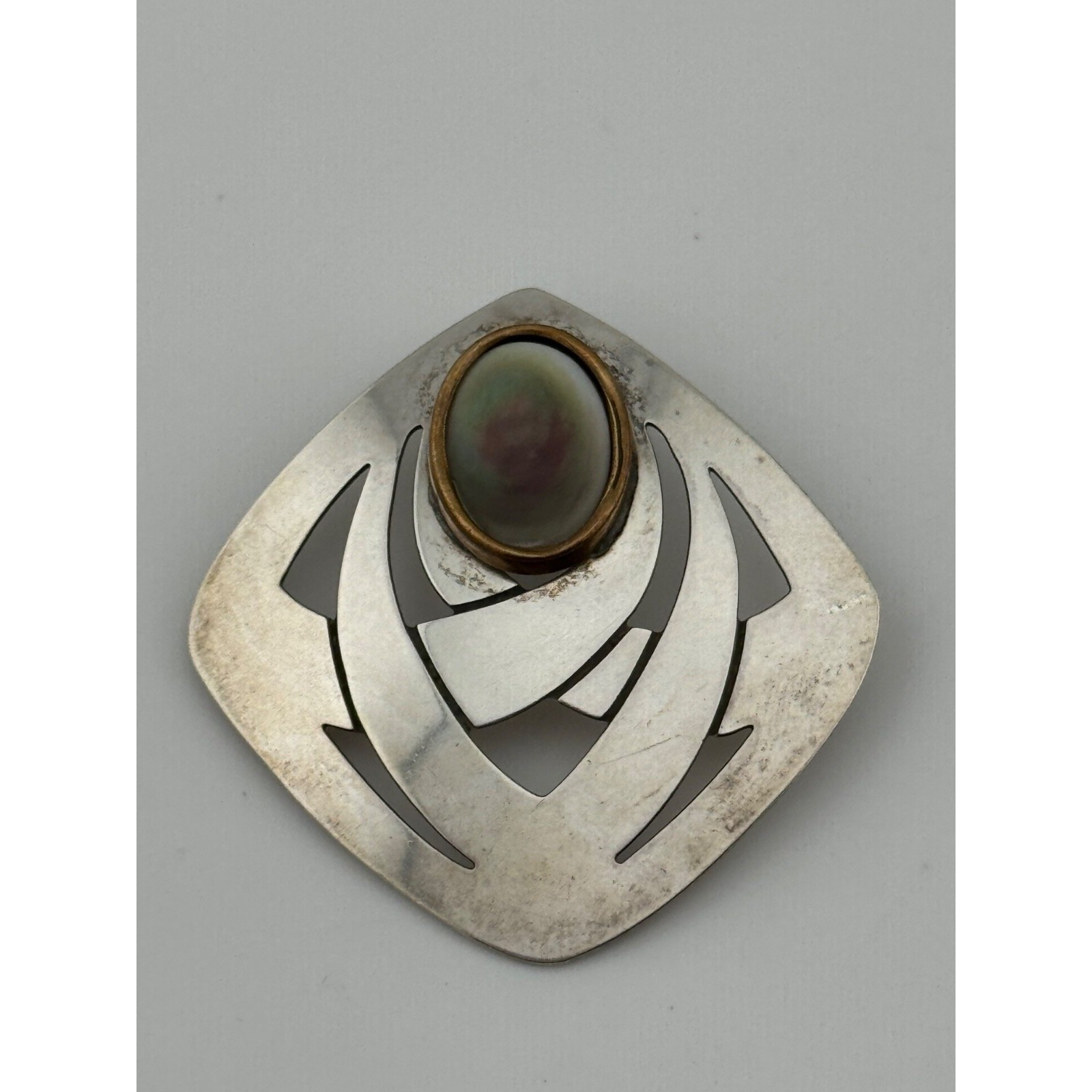 Vintage Stamas Sterling Silver Mixed Metal Modernist Pendant Signed