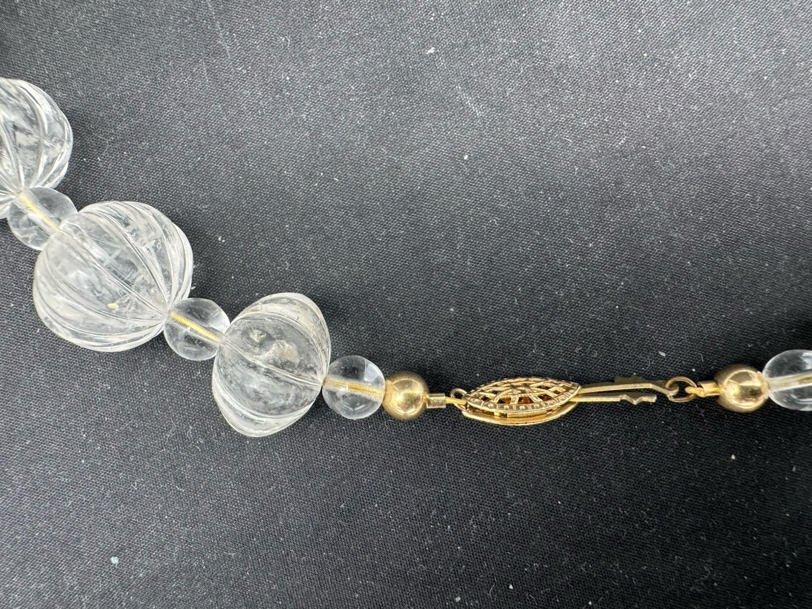 Vintage Hand Carved Rock Crystal MELON BEAD Necklace, 169 grams, 20″