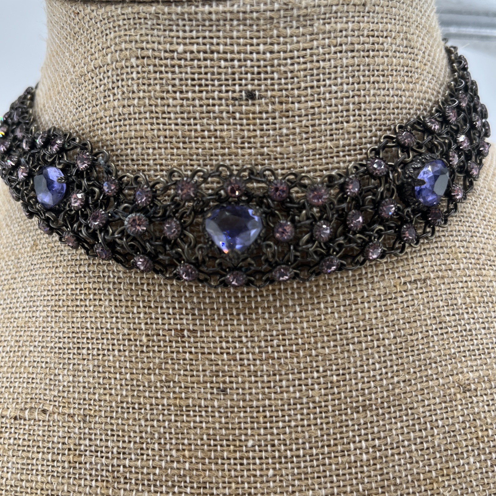 Vintage Kenny Ma san francisco Necklace 16 1/2 In Pink And Purple Rhinestones