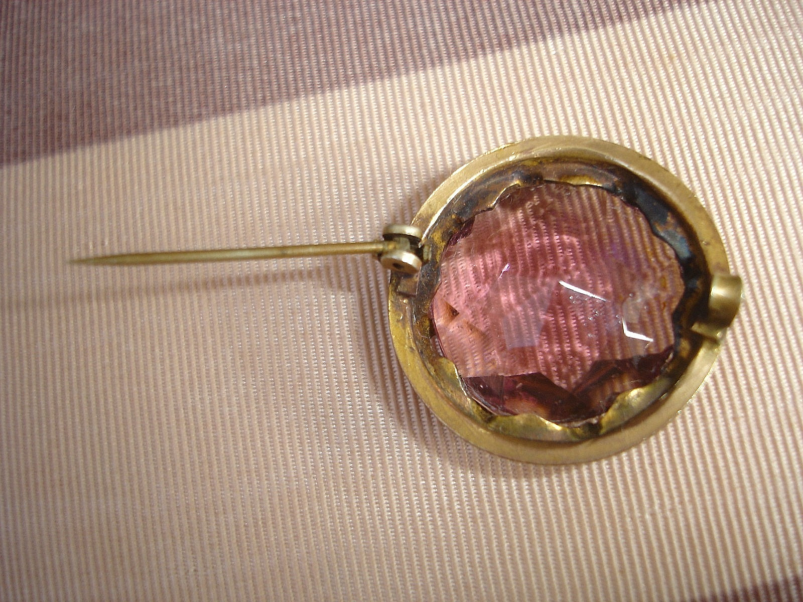 Antique C-Clasp Amethyst Faceted Glass Open Back 1 Inch Round Pin Brooch
