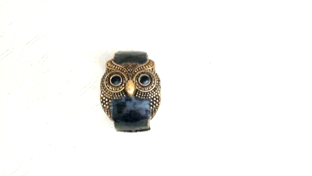Enamel Antique Gold Finish Owl Clamp Bracelet 2″ Wide DGray Enamel