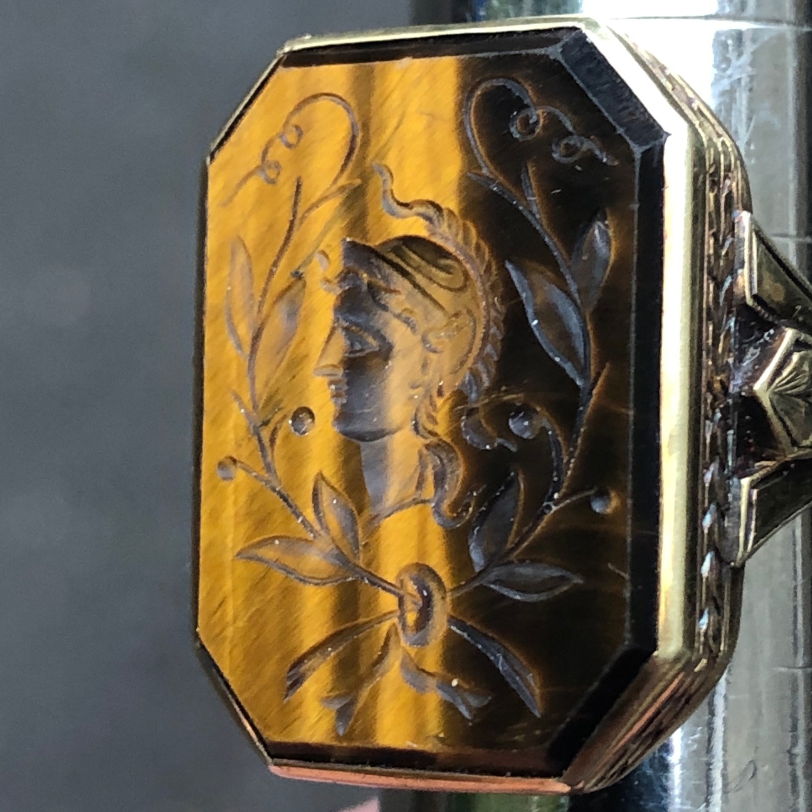Masterpiece Victorian Period 14K Gold ,Tigereye Intaglio size 10 13.49 Grams