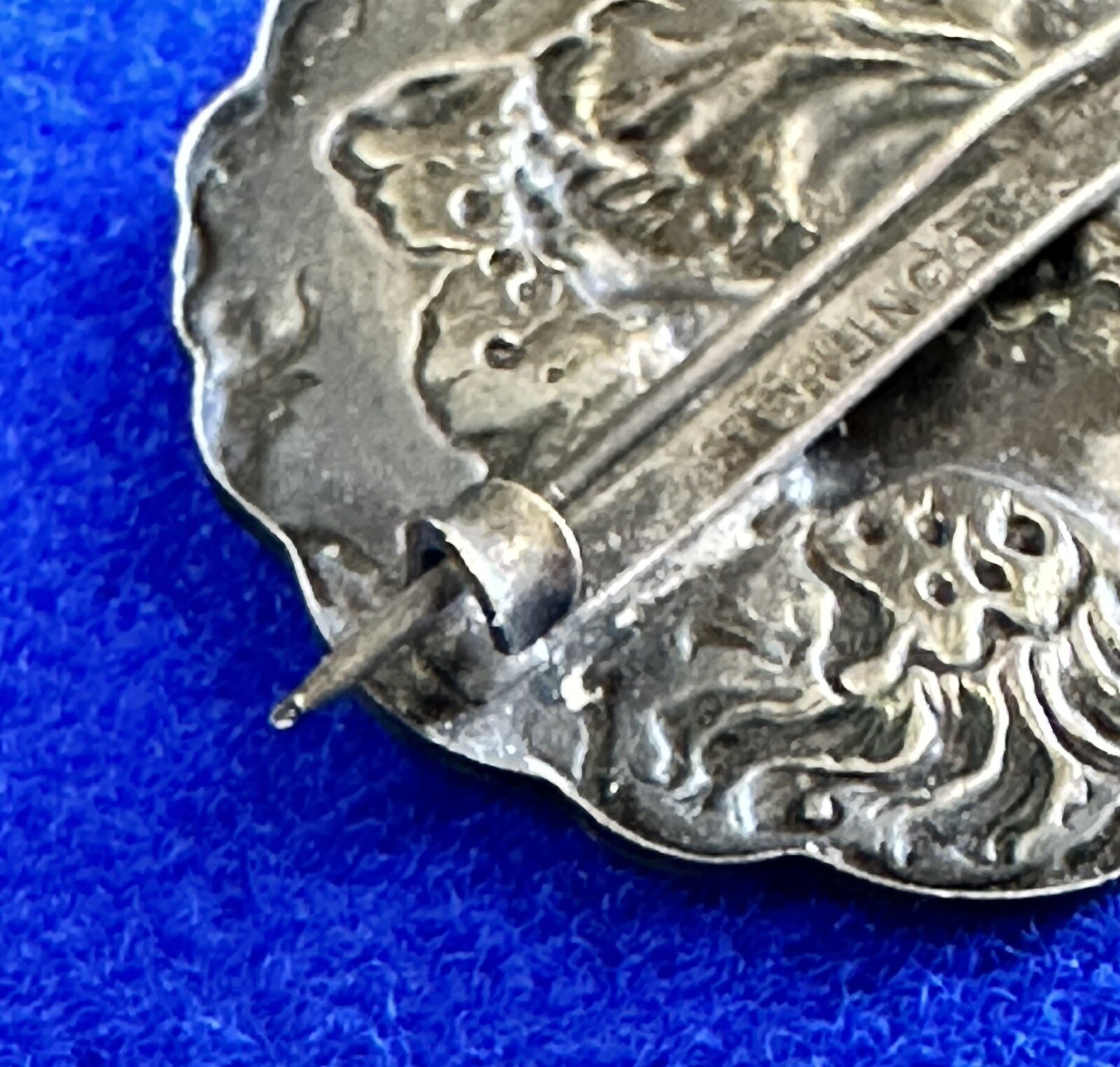 Art Nouveau Brooch Sterling Top Lady’s Portrait With Totally Original Hook Clasp